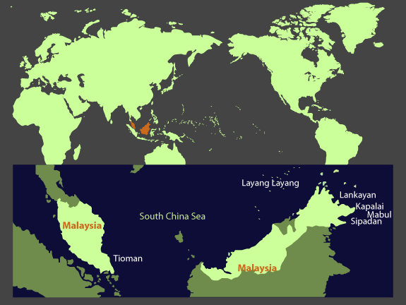 Map of Malaysian scuba diving regions