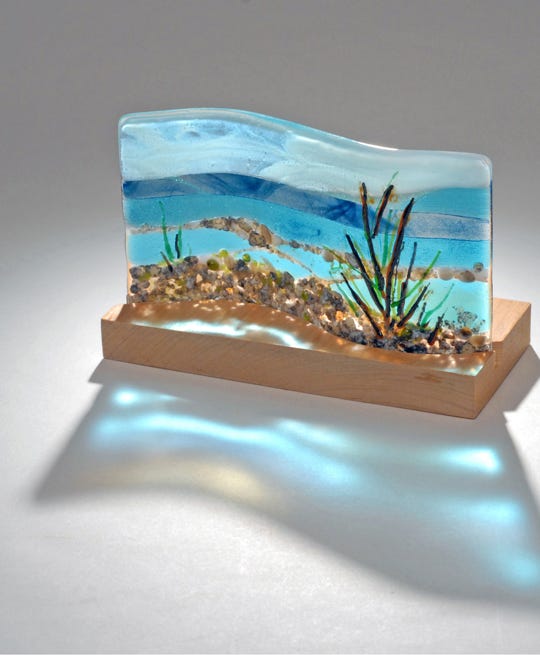See Through Sand - Art Panel with silver gilt reaction and hand crafted wood base