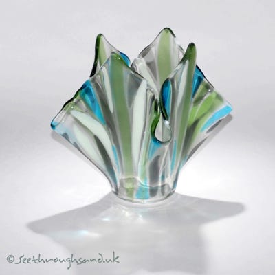 Fused glass vases, folded and free standing