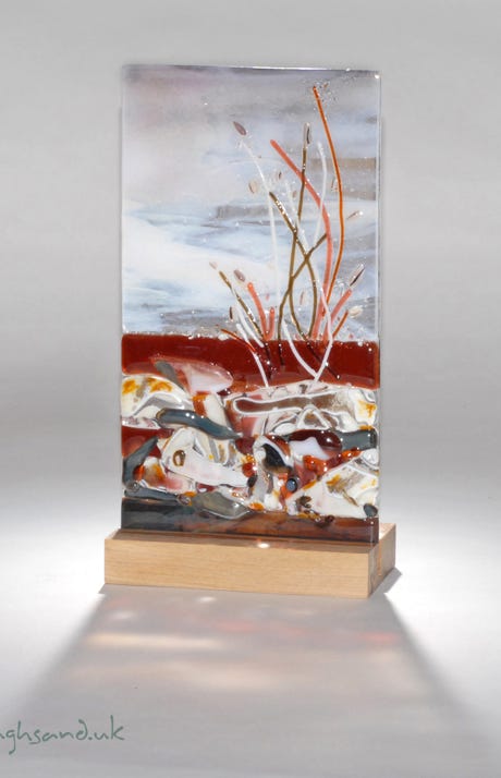 See Through Sand - Art Panel with silver gilt reaction and hand crafted wood base