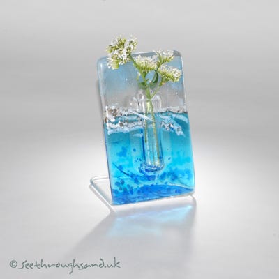 Fused glass bud vases  with angled bases to stand on shelves