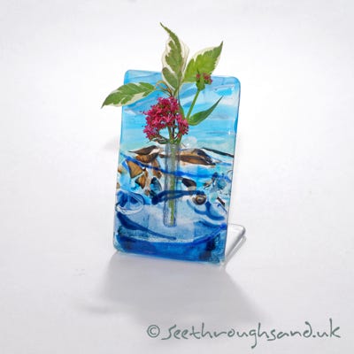 Fused glass bud vases  with angled bases to stand on shelves